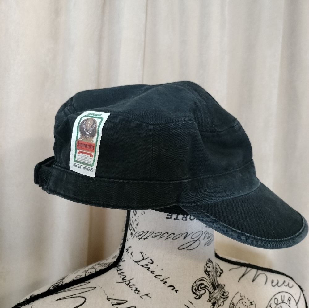 Jagermeister Black Cotton Military-Style Cadet Cap w/Distillery Patches. O/S